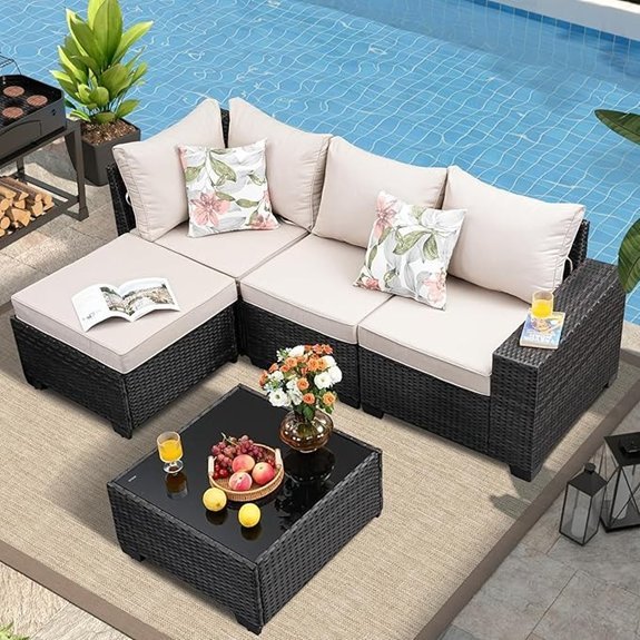 5 piece wicker patio set with cushions