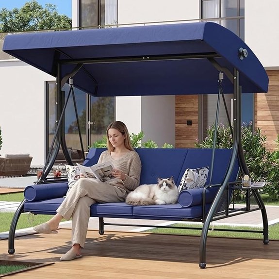 aoxun 3 seat blue swing