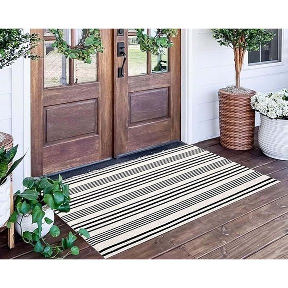 black and white striped rug