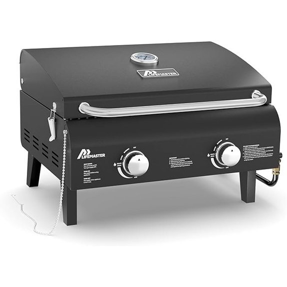 black portable gas grill with dual burners