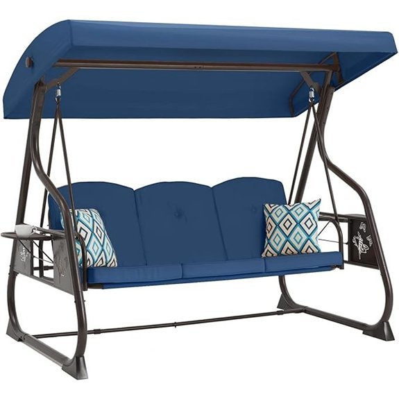 blue 3 seat patio swing with canopy