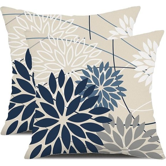 blue and gray floral outdoor pillow covers