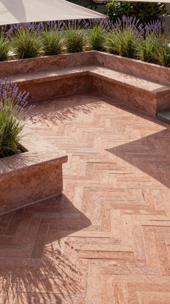 built in seating with planter borders