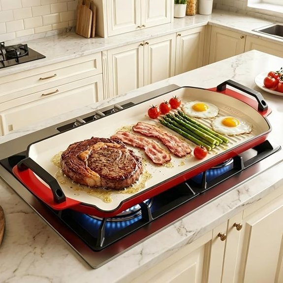 double burner enameled cast iron griddle