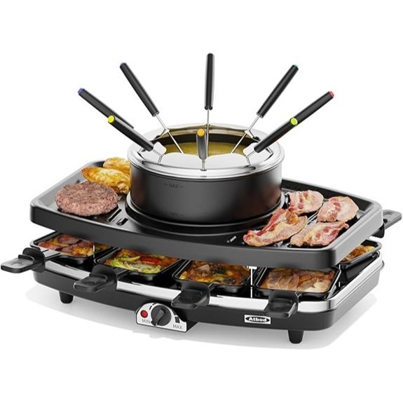 electric fondue pot and raclette grill for 8