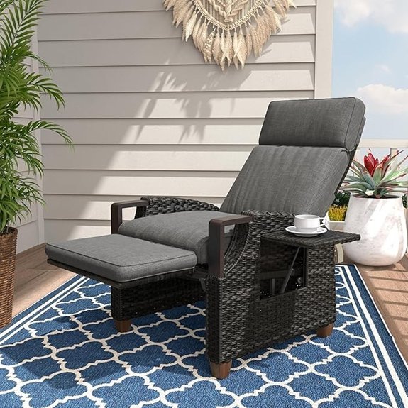 grand patio outdoor recliner adjustable back footrest grey