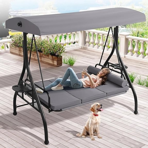 grepatio grey canopy porch swing