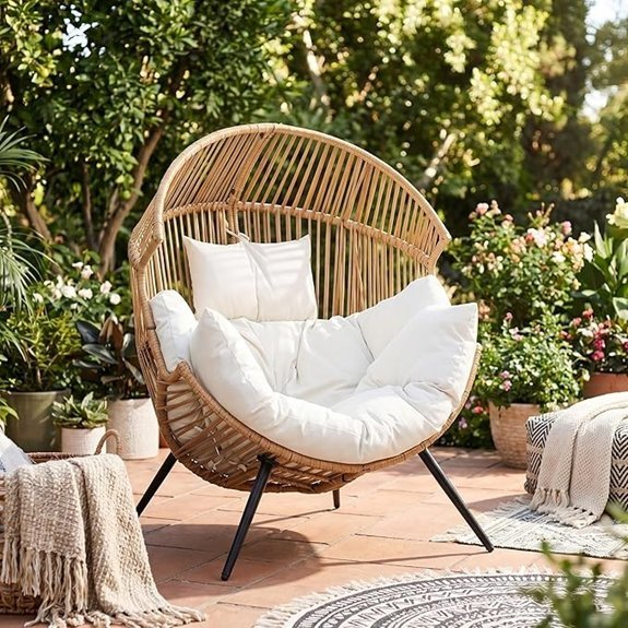 jamfly wicker egg chair creamy white cushion