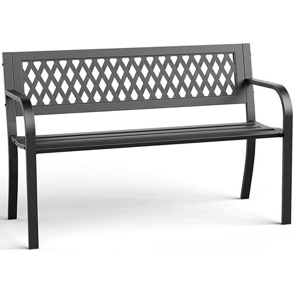 outdoor metal garden bench with backrest