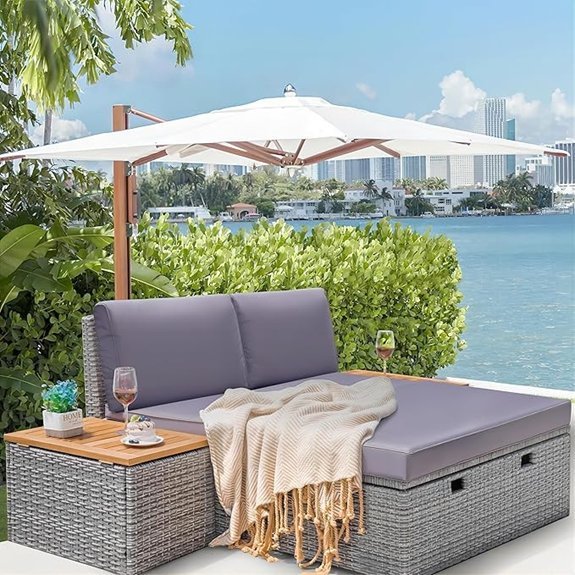 outdoor wicker daybed set with storage bench