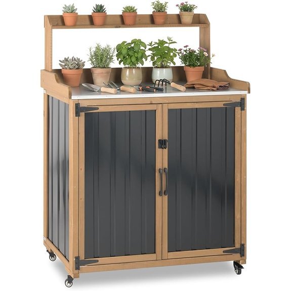 potting bench with wheels adjustable shelves lockable wheels