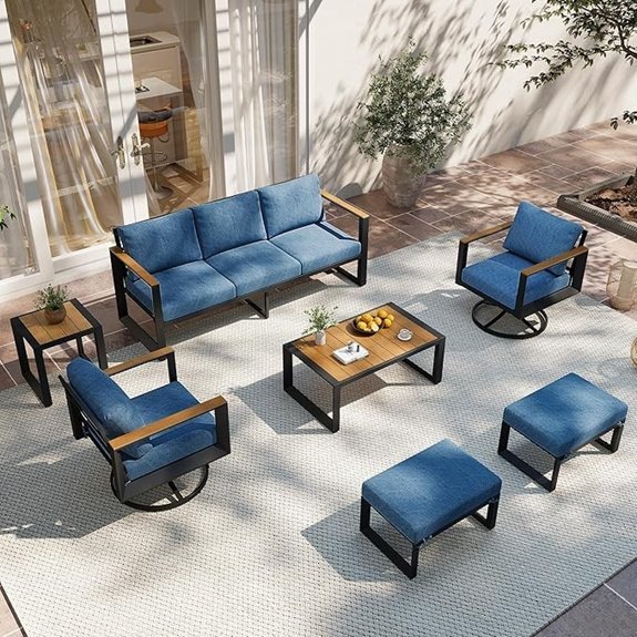 seven piece aluminum patio set with swivel chairs