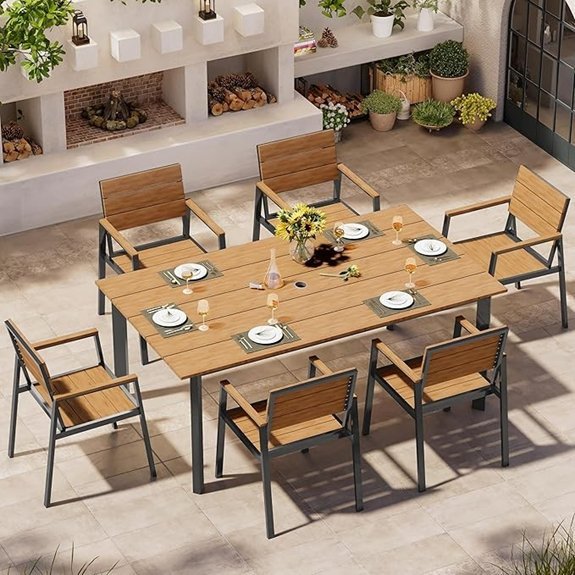 seven piece outdoor dining set with umbrella hole