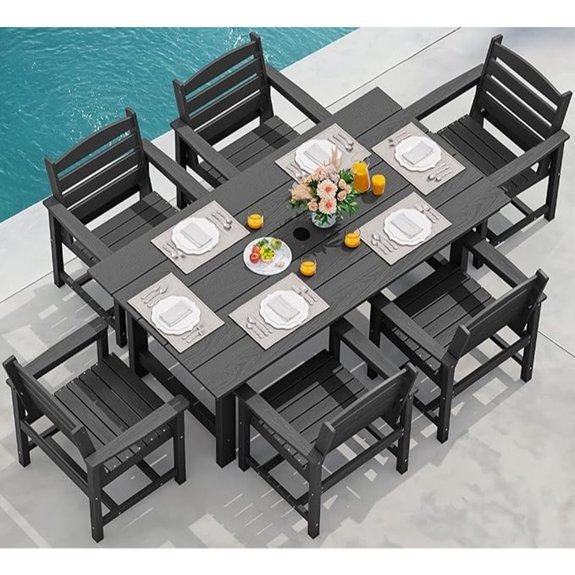 seven piece patio dining set with umbrella hole black