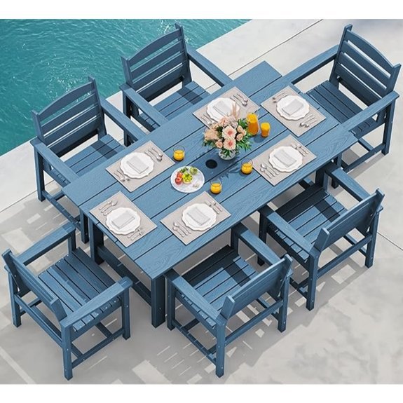seven piece serwall blue patio set