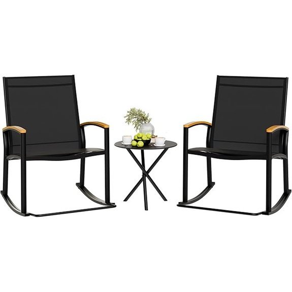 shintenchi 3 piece outdoor rocking bistro set black
