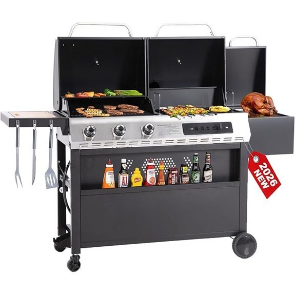 three burner grill combo with smoker