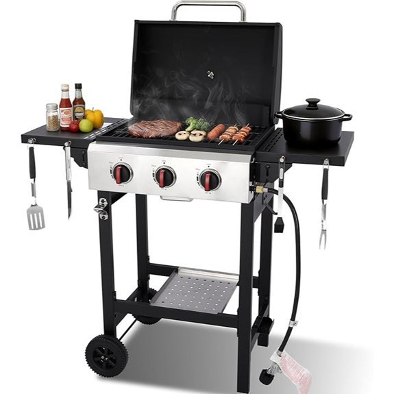 three burner propane grill with cast iron grate