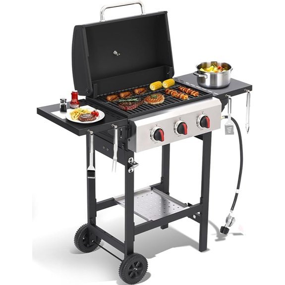 three burner propane grill with foldable sides