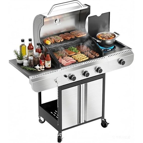 three burner propane grill with side burner