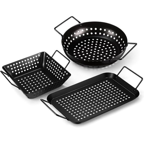 three pack stainless steel grilling topper basket