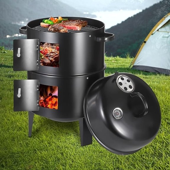 vertical 17 inch charcoal smoker 3 in 1