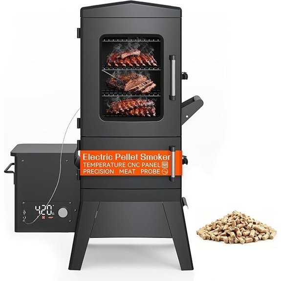 vertical pellet smoker with cover and meat probe