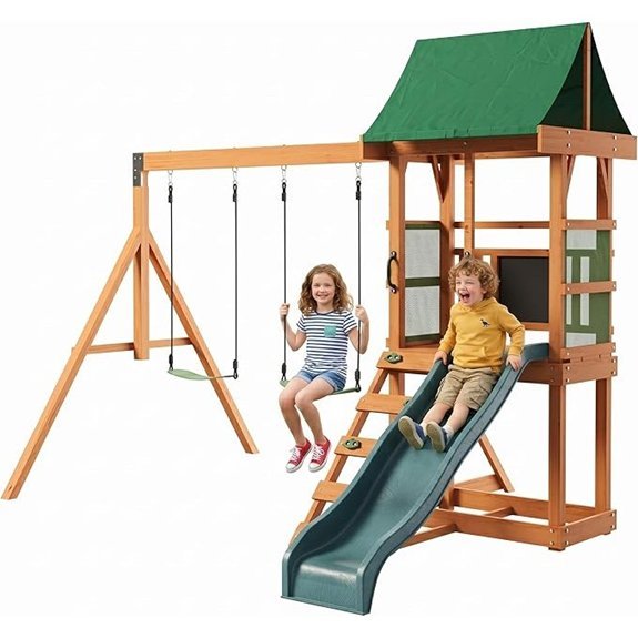 wooden swing set with slide