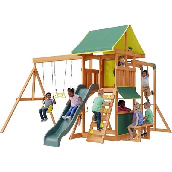 wooden swing set with slide