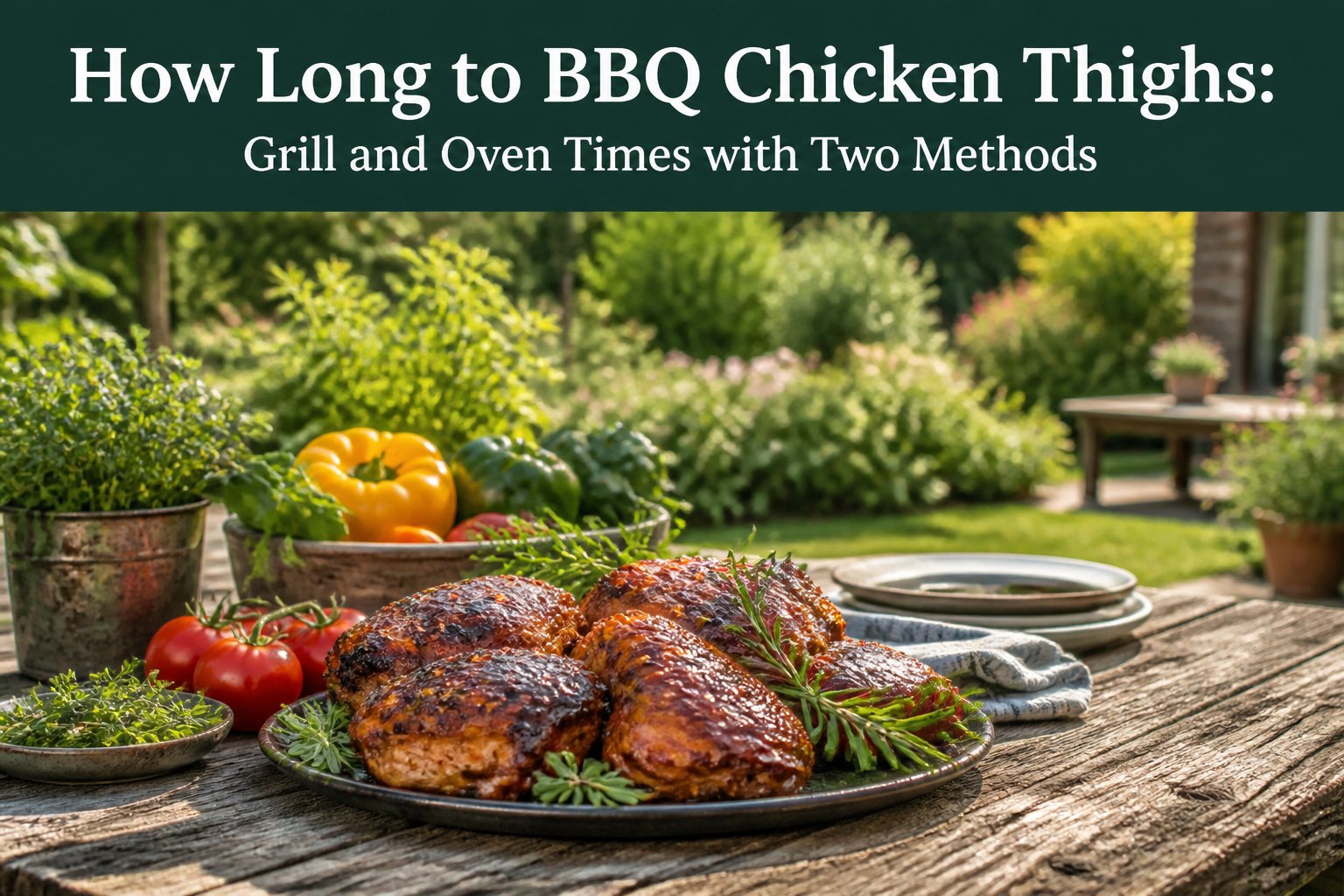 Grilled chicken thighs on a barbecue grill, showing grill marks and glaze.