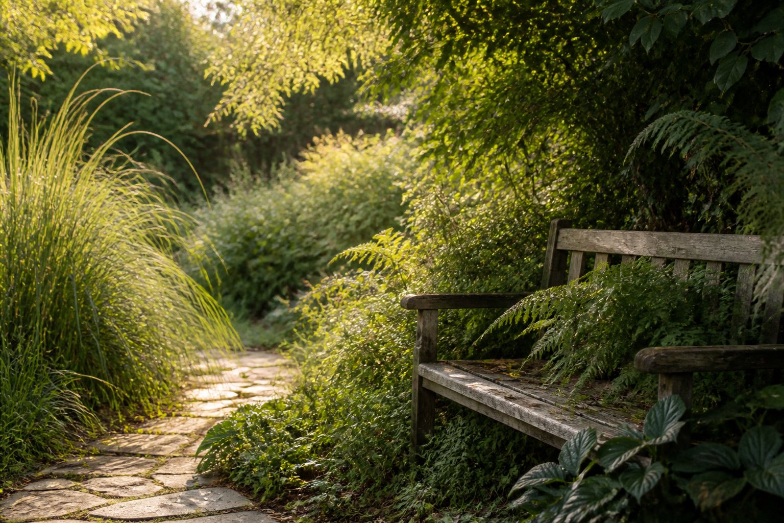 A backyard with plants, patio furniture, and mosquito control measures.